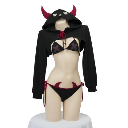 Demon Kingdom Elf Costume - Hooded Horn Cloak Halloween Cosplay Outfit