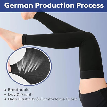 Thigh High Footless Compression Stockings for Men & Women – Silicone Grip Top Firm Support for Varicose Veins, Swelling & Improved Circulation