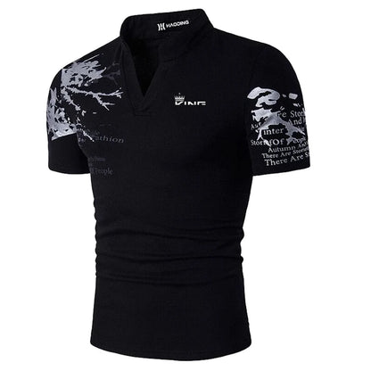 Men's Graphic Print Polo Shirt - V-Neck Short Sleeve Golf & Streetwear Top