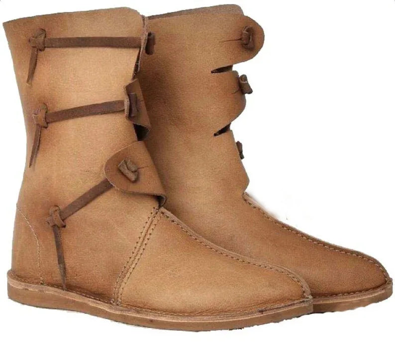 Medieval Viking PU Leather Boots - Retro Roman Style Round Toe Cosplay Knight Boots