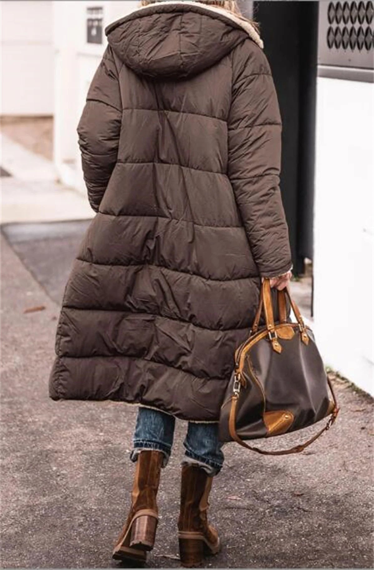 Women's Winter Hooded Quilted Jacket – Reversible Solid Puffer Coat, Thick Long Sleeve Casual Outerwear