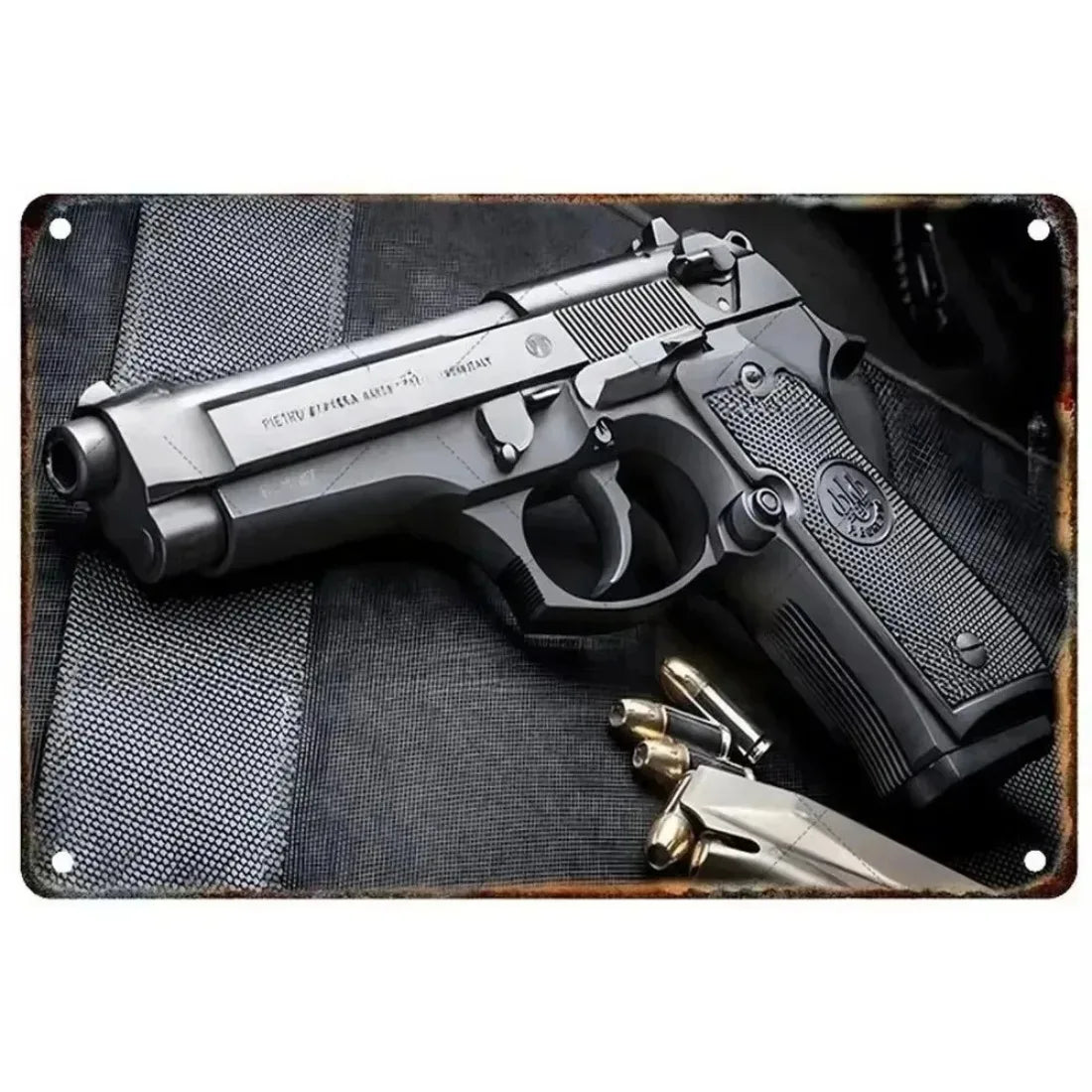 Pistol Metal Wall Sign - Military Style Decoration for Man Cave Home Cafe Bar Garden
