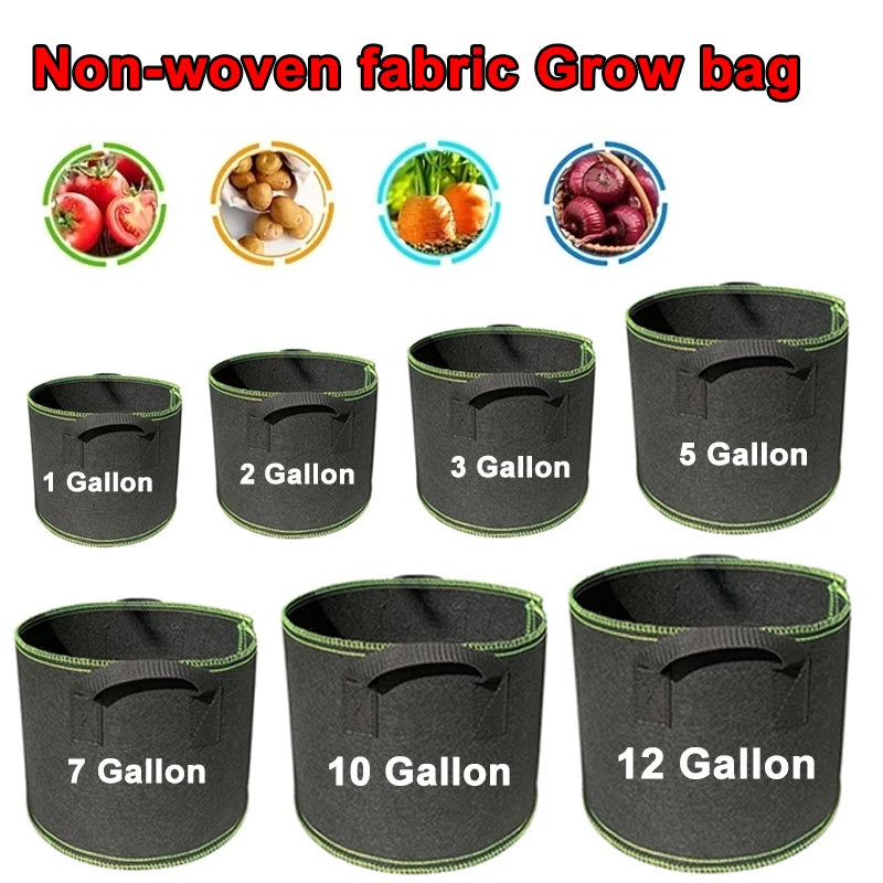 Vegetable/Flower Grow Bags – 1-5 Pcs, 1-12 Gallons Non-Woven Aeration Fabric Pots with Handles