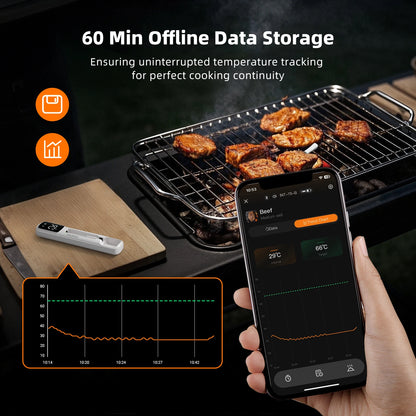 INKBIRD INT-11I-B Mini Wireless Meat Thermometer — Bluetooth 5.4, 1000ft Range, 1s Response, IP67, 26 Presets with LED Display for BBQ & Grill