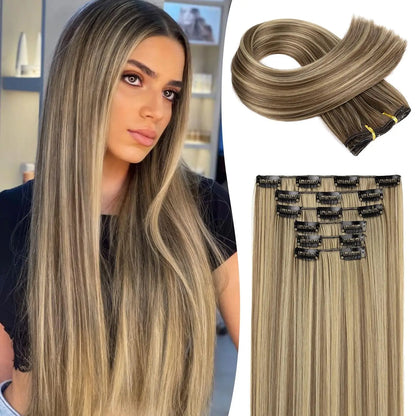 Clip-In Hair Extensions – Thick, Long Lace Weft Lightweight Synthetic Hairpieces for Women