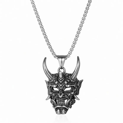 Vintage Punk Demon Mask Samurai Ghost Pendant Necklace — Unisex Long Chain Hip Hop Rock Jewelry, Party Gift Accessory