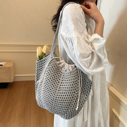 2-in-1 Luxury Summer Beach Tote Bag – Hollow-Out Large Capacity Shoulder Handbag for Women, Casual Underarm Bag