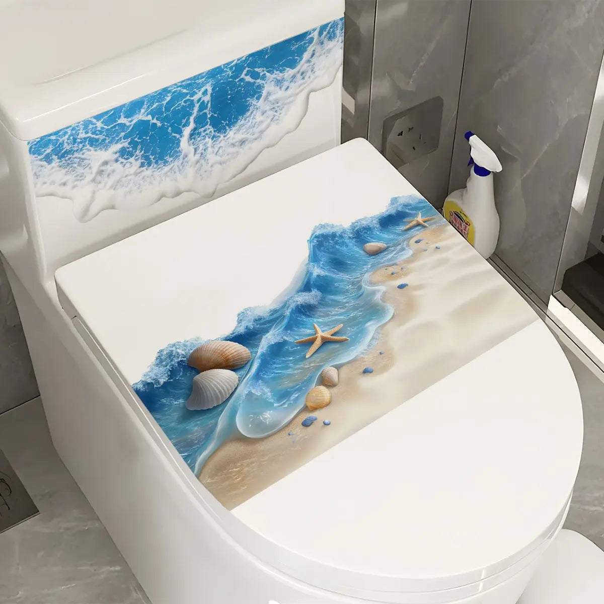 Sea Beach Shells Toilet Sticker, Waterproof Bathroom Wall & Toilet Cover Decal, Fun Home Bathroom Decoration WC Accessories S757