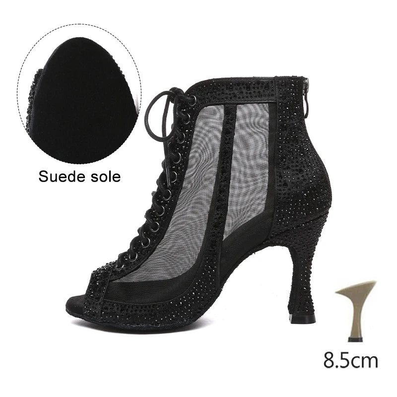 HROYL Women’s Latin Dance Shoes – Lace-Up Hollow Fish Mouth Jazz & Tango High Heels 6-10CM