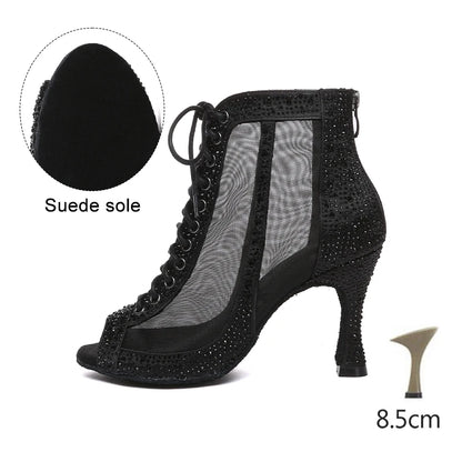 HROYL Women’s Latin Dance Shoes – Lace-Up Hollow Fish Mouth Jazz & Tango High Heels 6-10CM