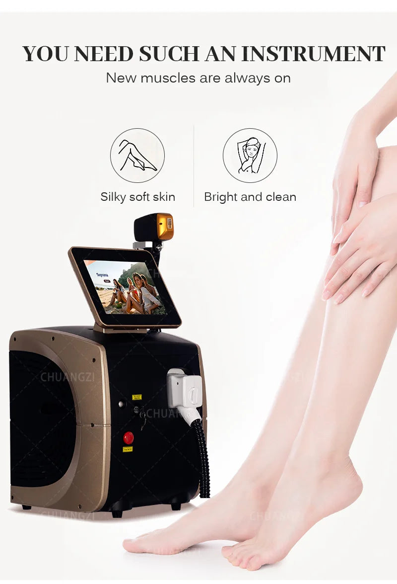 Professional Diode Ice Titanium Laser Hair Removal Machine - 3 Wavelength 755/808/1064nm, Face & Body Epilator for Salon Use