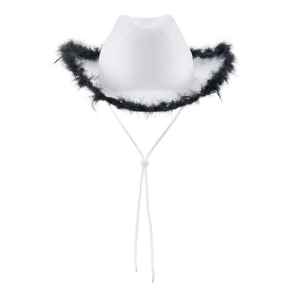 Women's Cowboy Hat – Wide Brim Solid Color with Furry Trim for Parties & Outings