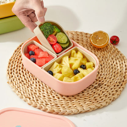 WORTHBUY 3-Grid Portable Lunch Box – Outdoor Sealed Divided Food Container, Detachable Plastic Microwave-Safe Box for Kids & Students
