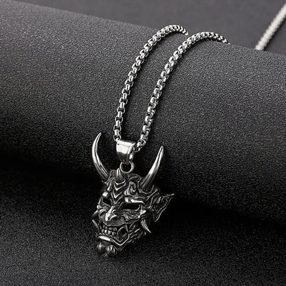 Vintage Punk Demon Mask Samurai Ghost Pendant Necklace — Unisex Long Chain Hip Hop Rock Jewelry, Party Gift Accessory