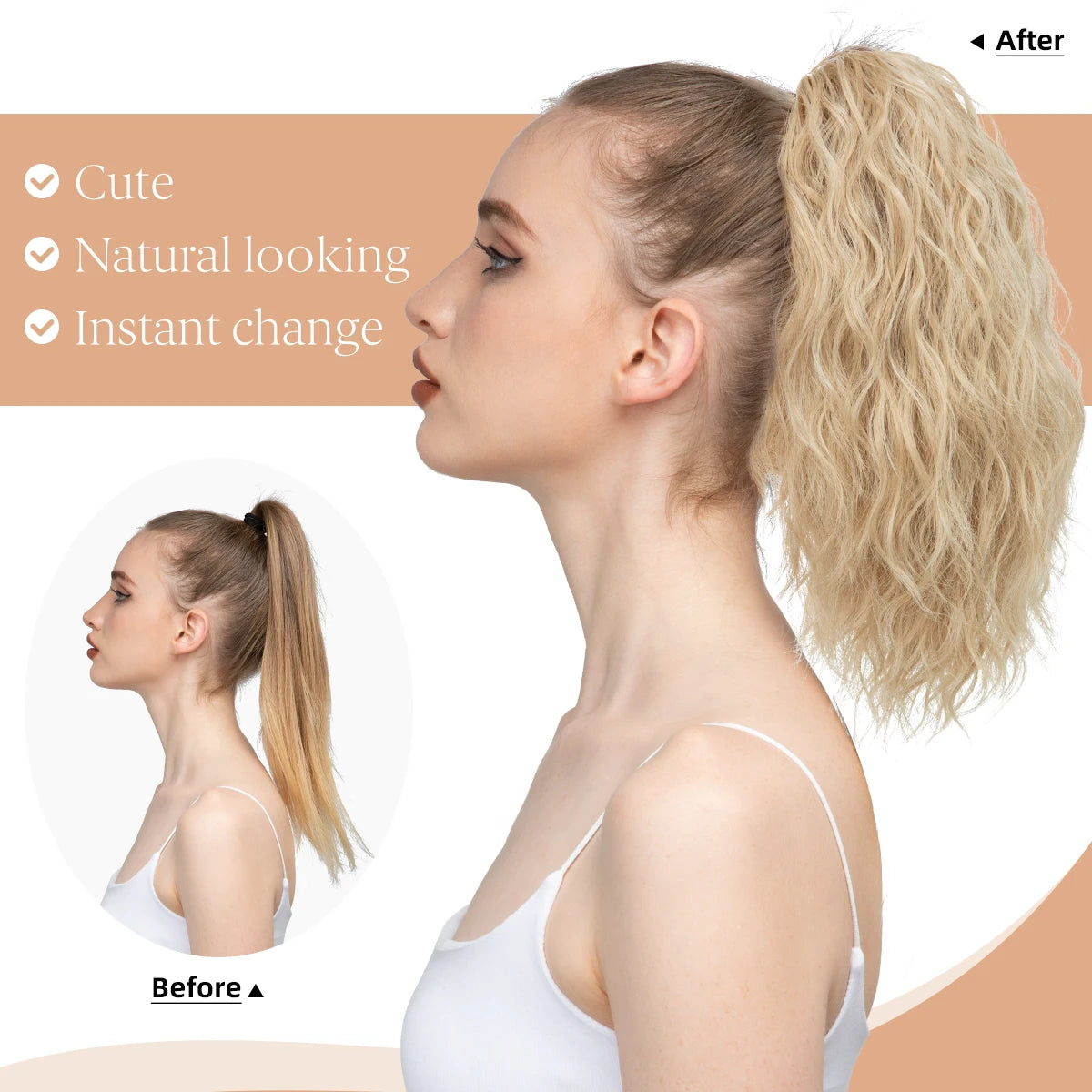 13-Inch Premium Synthetic Curly Claw Clip Ponytail – Blonde Brown Short Hairpiece, Fake Hair Extensions P064