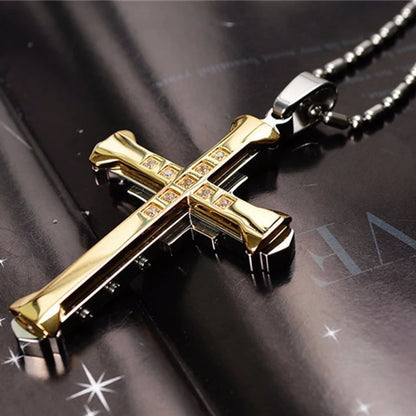 2025 Cross Pendant Necklace for Men – Zircon Black Gold Stainless Steel Hip Hop Punk Chain Jewelry, Simple Cool Fashion Gift