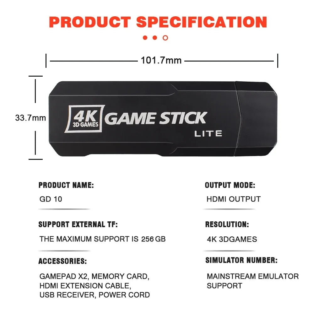 New GD10 PRO Video Game Stick Console – 4K, 58,000 Retro Games, 256GB, 2.4G Wireless Controllers, Perfect Christmas Gift