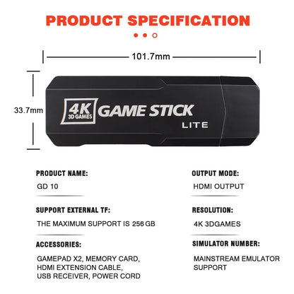 New GD10 PRO Video Game Stick Console – 4K, 58,000 Retro Games, 256GB, 2.4G Wireless Controllers, Perfect Christmas Gift