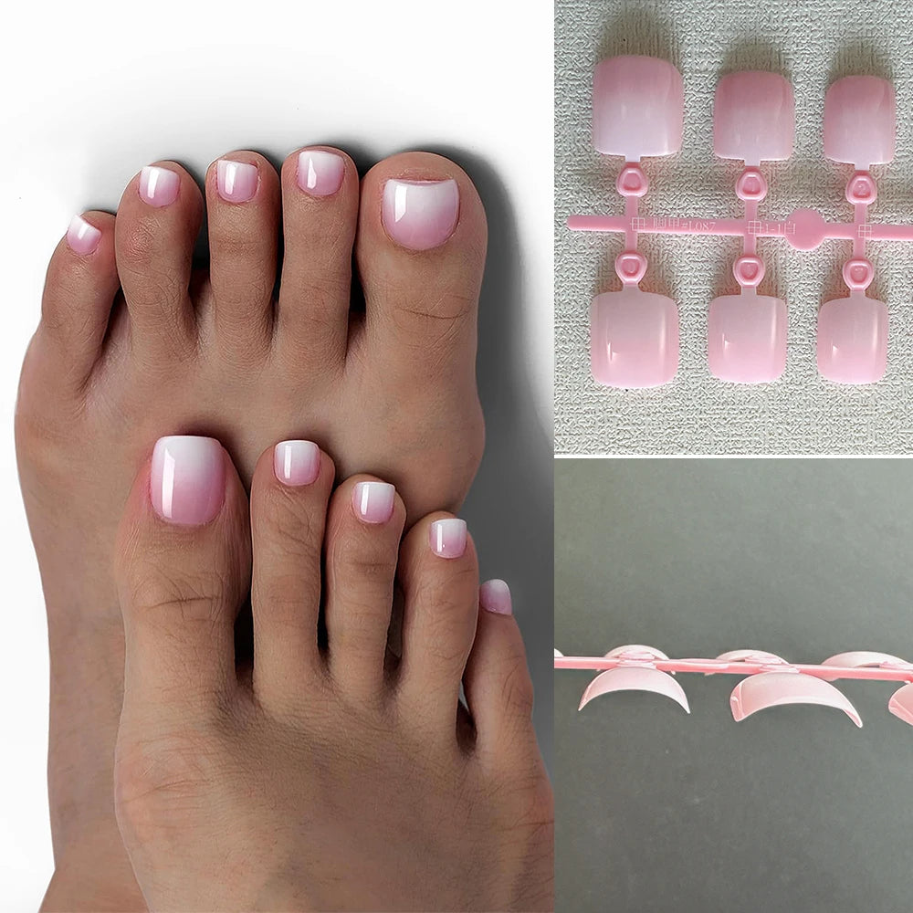 120PCS French Short Square Press-On Toenails – Nude Pink Full Cover False Toe Nails, Fake Nail Extensions for Wome