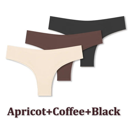 3PCS Seamless Maillard Ultra-Thin Brazilian Panties for Women – Ice Silk Low Waist G-String, Sexy Solid Underwear