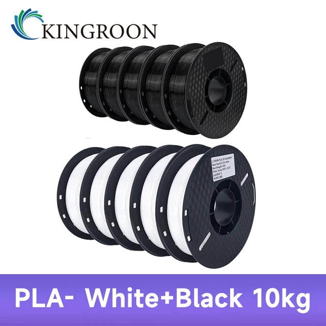 KINGROON 10KG PLA/ABS/PETG Filament 1.75mm – 10 Rolls Black, White, Gray for 3D Printing