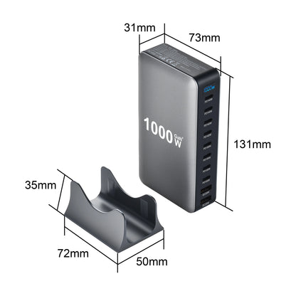 1000W 10-Port GaN Desktop Charger – 140W PD Fast Charging for MacBook Pro, 100W for Phone & Tablet, Multi-Port USB Hub Station