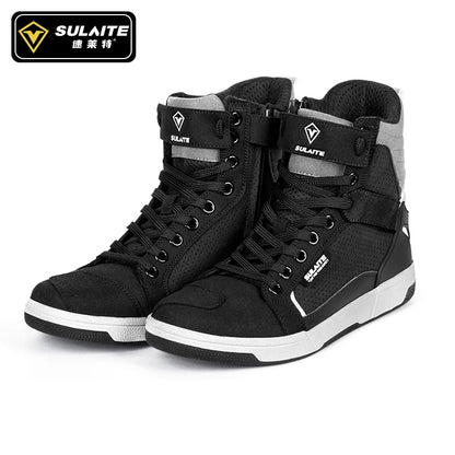 Men’s Motorcycle Boots - Breathable Anti-Fall, Road Racing Rider Shoes with Gear Shift Rubber Sole, Reflective Motorbike Boots