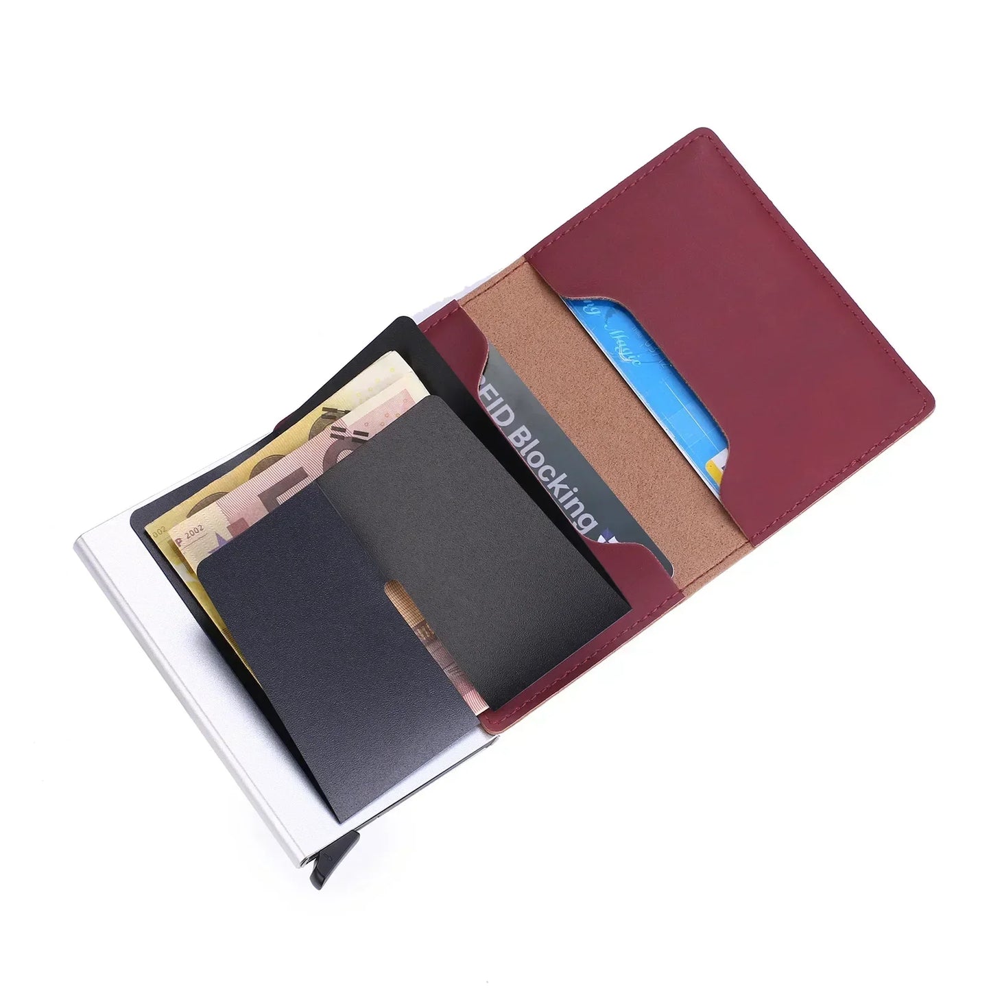 Carbon Fiber Credit Card Holder Wallet for Men - RFID Slim Pop-Up Metal Minimalist Case, Black