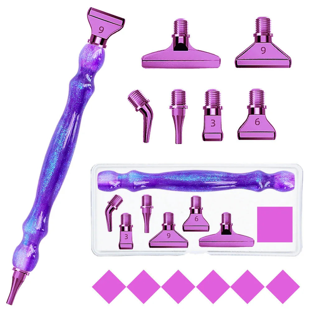 Purple 5D DIY Diamond Pen Set – Resin Tool with 6 Metal Pen Heads, Thread, and Clay for Diamond Painting