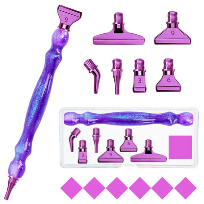 Purple 5D DIY Diamond Pen Set – Resin Tool with 6 Metal Pen Heads, Thread, and Clay for Diamond Painting