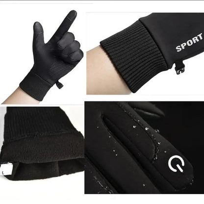 Black Winter Touch Screen Gloves - Waterproof, Fleece-Lined Full Finger for Cycling, Skiing, and Motorcycle Riding