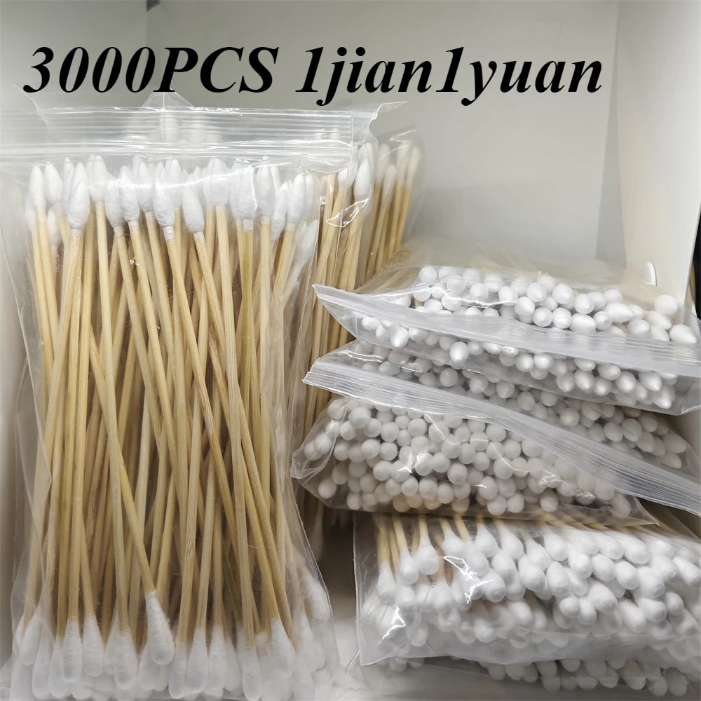 100/300PCS 6-Inch Precision Cotton Swabs - Pointed Cotton Buds with Long Wooden Sticks and Storage Case
