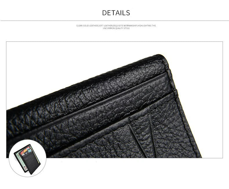 YUECIMIE Super Slim Leather Wallet – Genuine Mini Credit Card Holder, Thin Soft Purse for Men