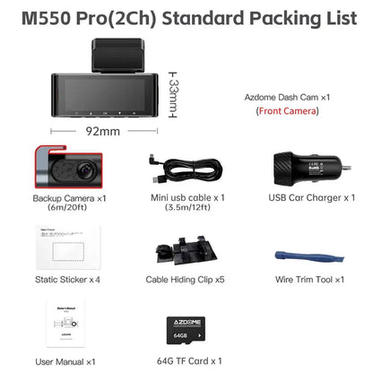 AZDOME M550 Pro 4K Car DVR Dash Cam – WiFi 5.8GHz, Front/Cabin/Rear Cameras, GPS, Night Vision & Parking Monitor