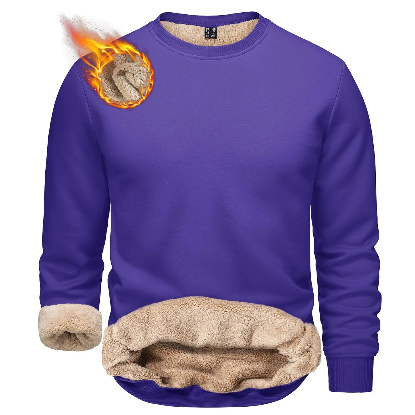 TACVASEN Men’s Winter Fleece Sweatshirt – Thicken Sherpa-Lined Crewneck Pullover, Warm Heavy Winter Top, No Hood