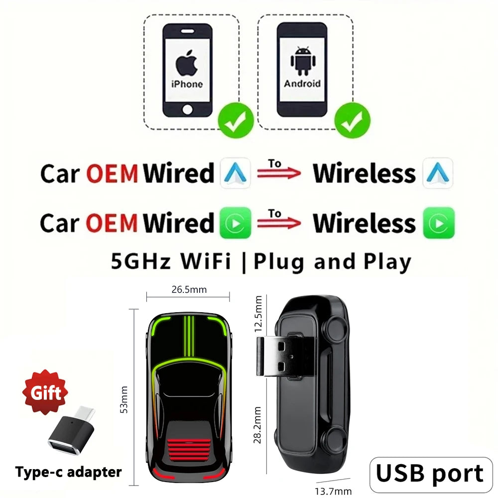 EKIY 2-in-1 Wireless CarPlay & Android Auto Dongle – AI Smart Box for Cars with Wired CarPlay