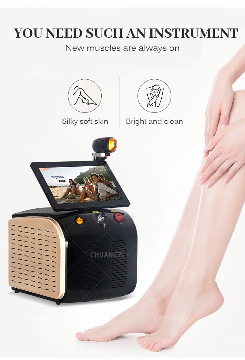 Professional Diode Ice Titanium Laser Hair Removal Machine - 3 Wavelength 755/808/1064nm, Face & Body Epilator for Salon Use