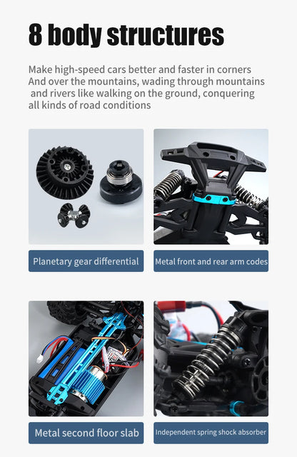 ZWN 1:16 4WD RC Monster Truck – 70KM/H High-Speed Drift Remote Control Car with LED for Kids, vs Wltoys 144001