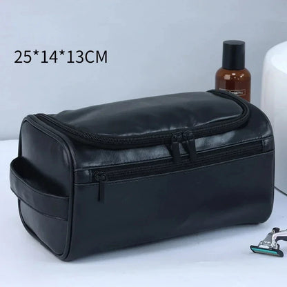 Men’s PU Leather Vintage Luxury Toiletry Bag – Travel Hanging Cosmetic Makeup Organizer Case, Business Wash Bag Storage Pouch