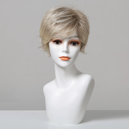 Platinum Blonde Short Pixie Cut Wig – 8 Inch Human Hair Wig with Bangs for Women, Soft Machine Made