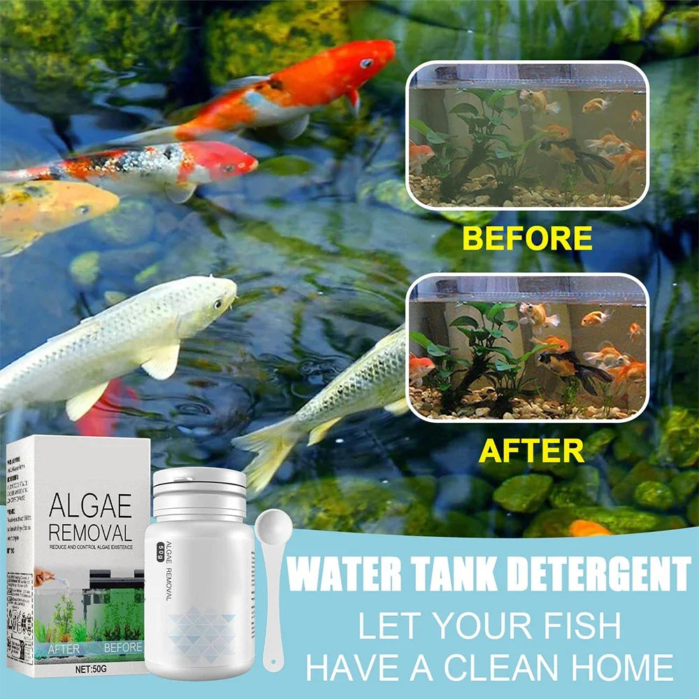 50g Algae & Moss Remover for Fish Tank, Pond, Aquarium – Green Algae & Bactericidal Removal, Improves Water Clarity