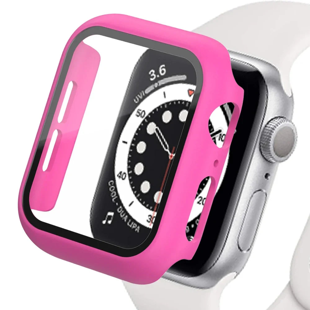 Apple Watch Tempered Glass Case - Full Cover PC Bumper Screen Protector for Series 9 8 7 6 SE 45mm 41mm 44mm 40mm