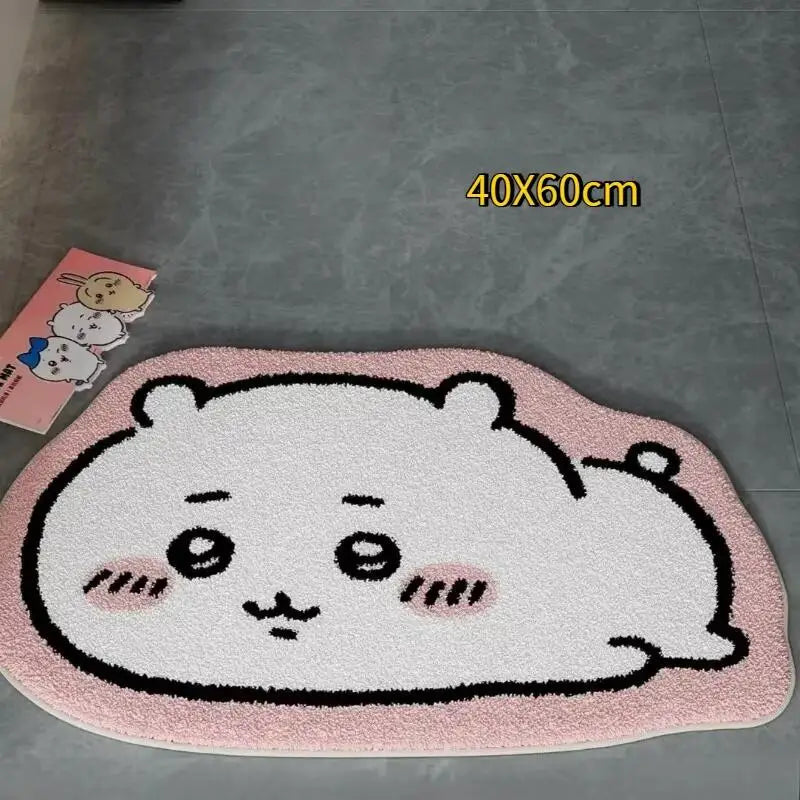 Chiikawa Cartoon Plush Rug - Hachiware Usagi Non Slip Floor Mat for Bathroom, Living Room, Car Cushion & Cute Decor Gift