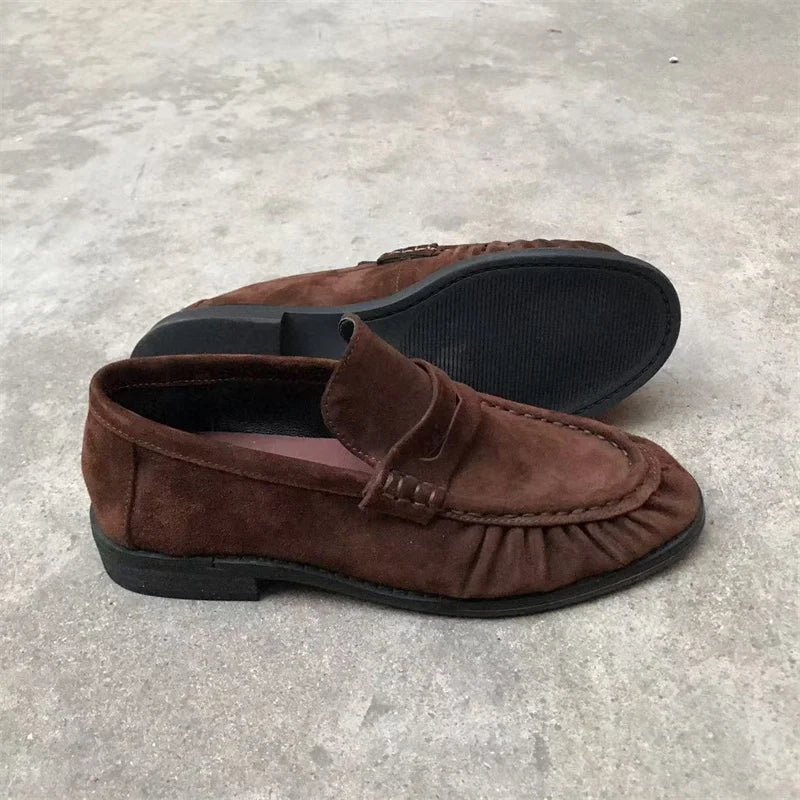 New French Retro Flat Shoes — Handmade Calf Leather, Le Fu Women’s Comfortable Rubber Sole, Casual One-Step Wear