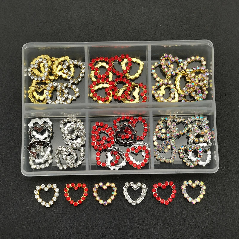 1Box 3D Nail Rhinestones - Heart/Planet Nail Charms Jewelry - Luxe Glass Diamond Crystal Nail Art Decoration Accessories