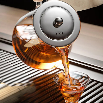 Heat-Resistant Glass Teapot with Stainless Steel Tea Strainer Infuser – Flower Kettle Kung Fu Teaware Set for Puer & Oolong Tea