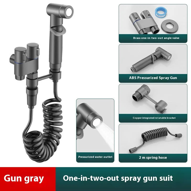 Stainless Steel Toilet Spray Gun - Handheld Bidet Sprayer with Double Outlet Angle Valve & High Pressure Nozzle