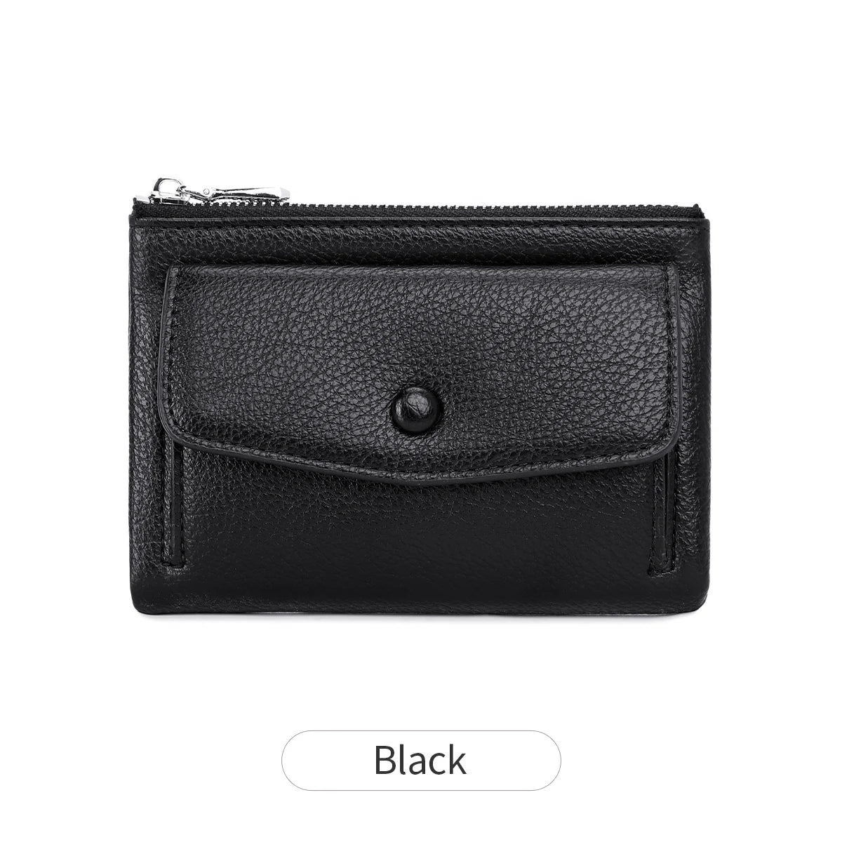 Women’s PU Leather Short Double Zipper Wallet – Simple Solid Color, Large Capacity Credit Card Holder with Coin Pocket