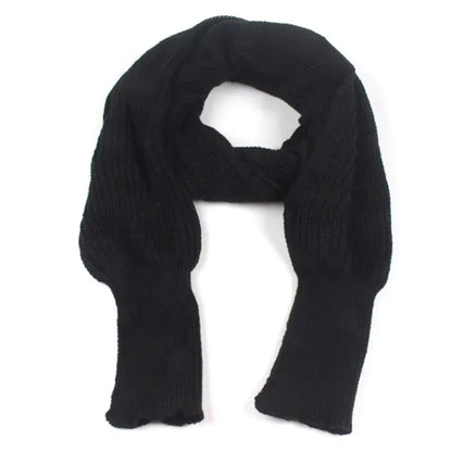 Solid Color Knit Shawl with Long Sleeves - Elegant Soft Warm Top, Elastic Wrap Scarf for Autumn and Winter