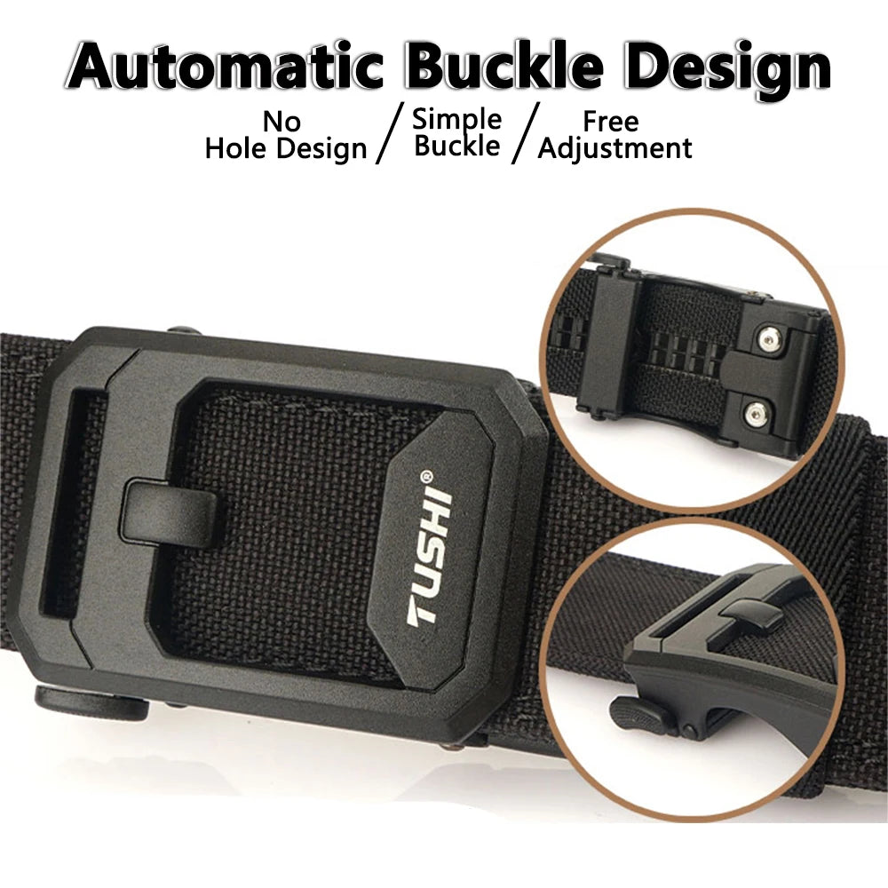 TUSHI Hard Tactical Belt for Men – Sturdy Nylon with Metal Automatic Buckle, Military & Police Duty, Outdoor IPSC Accessories